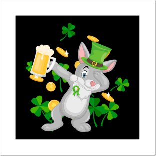 Bunny Dabbing St. Patrick's Day Posters and Art